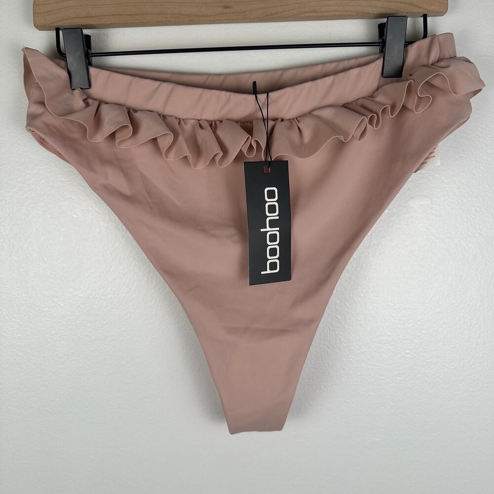 NWT Boohoo Womens Bathing Suit Frill High Leg Mauve Swim Wear Bikini Bottoms 12